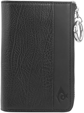 UKADONIS Genuine Leather Zip Key Wallet Case Card Holder Purse Pouch Car Keyrings Mens and Women (Black)