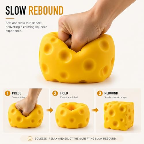 Plimto Giant Cheese Squishy Toy, 10cm Jumbo Slow Rising Stress Ball, 400g TPR Outer Layer with EVA Foam Filling, Soft Sensory Fidget Toy for Kids, Teens & Adults, Novelty Desk Decor and Gift
