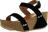 Coshare Women's Fashion Freya-34 Nub PU Stud Embellished Low Top Wedge Sandals