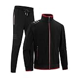 INVACHI Men's Casual 2 Pieces Contrast Cord Full Zip Sports Sets Jacket & Pants Active Fitness Tracksuit Set