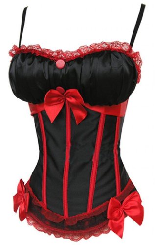 SODAO Women's Strap padded Cup Design Corsets Sexy Bowknot Bustiers Black&Red / S
