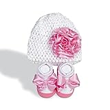 Adorable Pink Knit Hat and Socks, Baby Girl Gift Set, Baby Crochet Beanies for 0-6 Months Old Baby Girl
