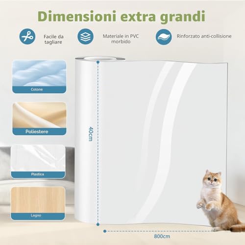 Cat Scratches Sofa Protector, 40 x 800 cm Scratch-Resistant Cat Sofa Protector for Cat, Sofa Protector for Sofas, PVC Anti-Scratch Protector, Protector for Sofa Door and Furniture