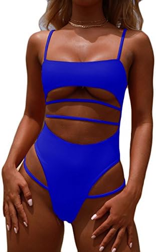 Womens One Piece Swimsuits V Neck Drawstring Cinched Tie Cutout High Cut Monokini Bathing Suit