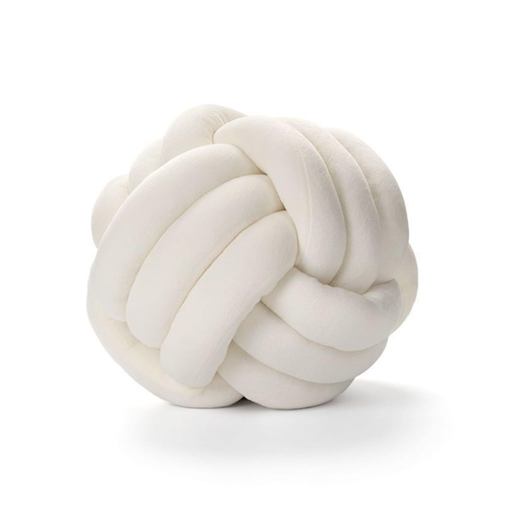 NatureMan Soft Knot Ball Pillows,Round Throw Pillow Cushion Children Room Decoration Plush Pillow,Handmade Round Plush Pillow,Calming Stress Relief PlushToy,diameter 28cm (Cream White)