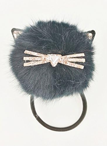 Black Fluffy Ball Charm Pompom Cat Ponytail Holder