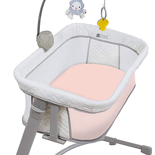 TILLYOU Jersey Knit Soft Bassinet Sheets Set, 33''x16''x4'' Flexible for Different Cradle and Bassinet Mattress, Super Soft Breathable Cozy Baby Cradle Sheets, 2 Pack Peachy Pink & Lt Gray - Thumbnail 2
