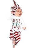 Xmas 3Pcs Set Newborn Baby Girl Boy Letters Print Top Romper+Pants+Hat Outfits Size 3-6Months/Tag70 (Red)