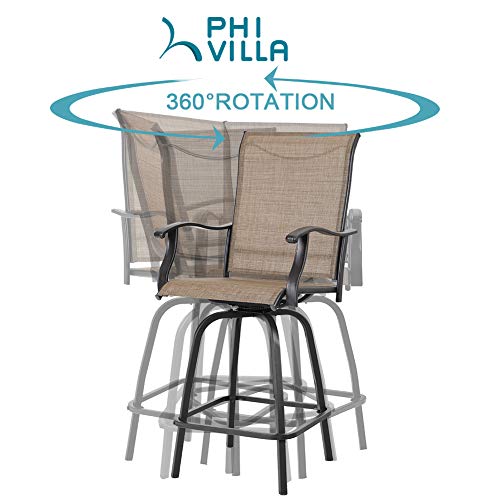 PHI VILLA 3 PCS Patio Swivel Bar Set Outdoor Furniture Bar Height