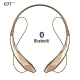GJT®Wireless Stereo Bluetooth 4.0 Headsets Headphones Flex Neck Strap EarBuds Lightweight Noise Cancelling Earphones for iPhone,Samsung,Android Cellphones Enabled Bluetooth Device(GOLD)