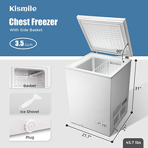 Kismile 3.5 Cubic Feet Chest Freezer with Removable Basket Free