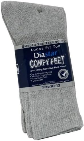Diastar Comfy Feet Diabetic Socks, Grey, 10-13, 3 pack - Buy Packs and Save (Pack of 4)