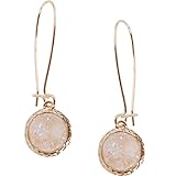 Humble Chic Simulated Druzy Threaders - Upside-Down Long Hoop Dangle Drop Earrings for Women, Simulated Opal, Sparkly Pearly White, Opalescent, Simulated Moonstone, Gold-Tone