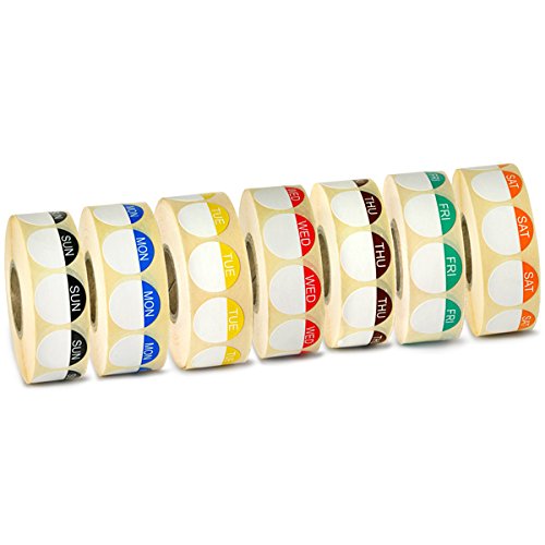 Food Label Day Dots Full Week 1000 Stickers per Day Food Hygiene Day Labels, Food Rotation ...