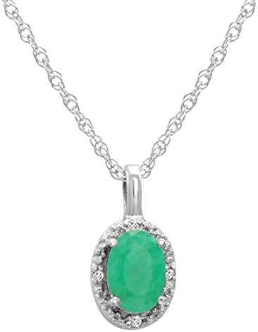 14K White Gold Oval Emerald and Diamond Pendant (1/2ct tw. 18" chain)