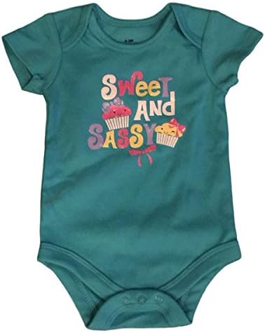 Baby Girl Creeper Body Suit, Turquoise "Sweet and Sassy" (3-6 Months)