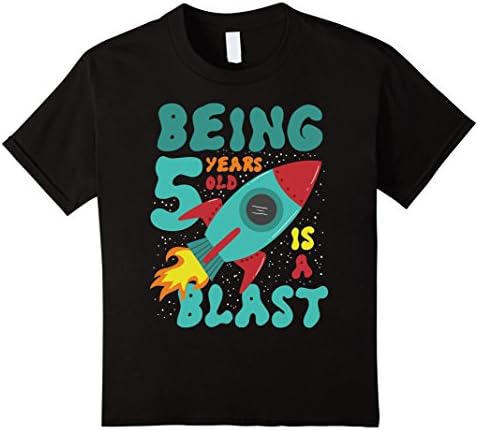 Kids Being 5 Years Old is a Blast, Birthday kid rocket t-shirt 6 Black