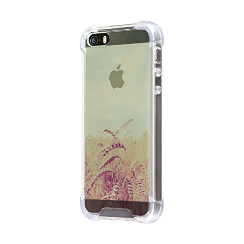 ELZO iPhone 5/5S/SE Case, [Wheat] Clear Shock Absorption Bumper Cover/Sleeve/Shell - Transparent Protective Hard Plastic Back Plate with Soft TPU (Ultra Hybrid/Scratch Resistant/Air Cushion) - Thumbnail 2