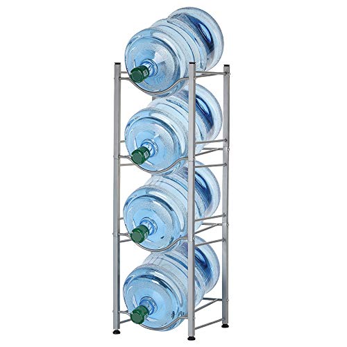 Water Bottle Holder Water Cooler Jug Rack 5 Gallon Jug Holder 4-Tier Water Bottle Storage Rack Water Shelf Water Bottle Rack Save Space for Home Office Organization, Sliver