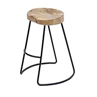 The Urban Port Wooden Saddle Seat Barstool with Metal Legs, Small, Brown and Black