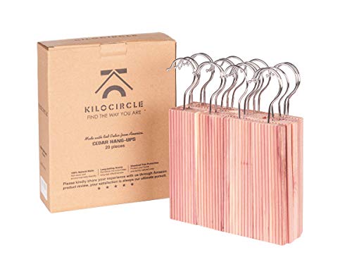 kilocircle [Newly Upgraded:Hook Assembled] Cedar Hang ups for Closet 20pcs with Cedar Fragrance-Standard Size 6.5''x1.9''X0.5''