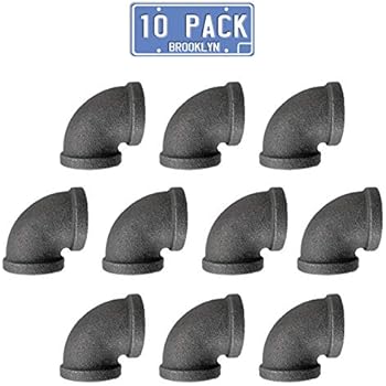 10 Pack Elbow Pipes - Black Malleable Iron Brooklyn Pipe Fittings | 3/4