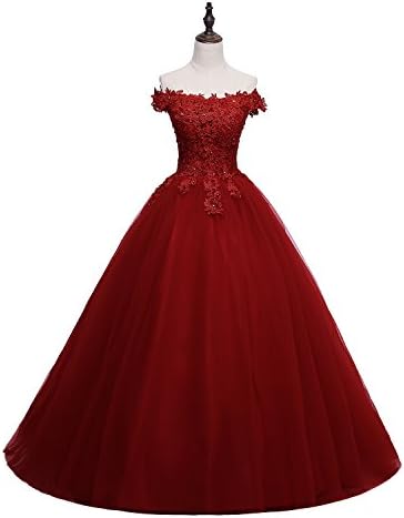Pettus Women's Off-The-Shoulder Beads Lace Quinceanera Dresses Long Sequins Tulle Formal Sweet 16 Prom Gowns with Free Hoop