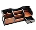 PAG Office Supplies Wood Desk Organizer Pen Holder Accessories Storage Caddy with Drawer, 8 Compartments, Brown