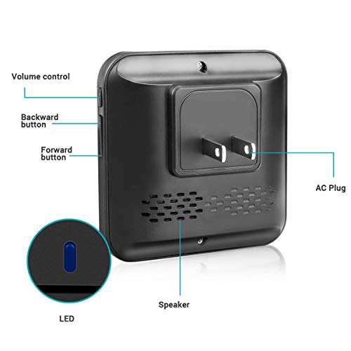 INTSUN Wireless Doorbell Kit, Door Bell Chime kit,Caregiver Call Button System -56 Melodies, 1 Receiver, 2 Push Buttons, Battery-Operated (included), 900 Feet Range, 5-Level of Adjustable Volume