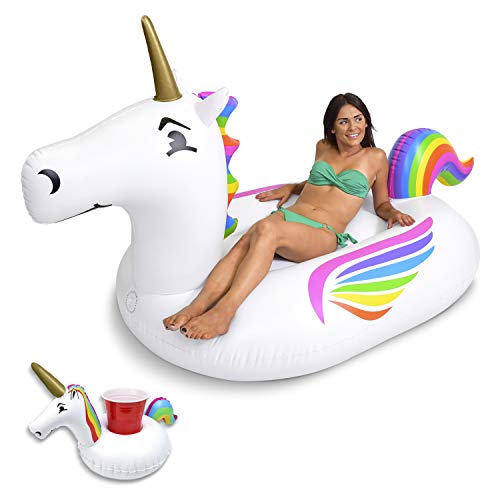 GoFloats Giant Inflatable Unicorn | Includes Bonus Unicorn Drink Float | Hottest Giant Float of 2018
