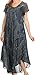 Sakkas 16800 - Sayli Long Tie Dye Cap Sleeve Embroidered Wide Neck Caftan Dress/Cover up - Ink Blue - OS