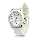 HeroNeo Classic Womens Girls Geneva Silicone Jelly Gel Quartz Analog Sports Wrist Watch (White)