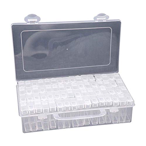 Transparent Storage Box w/ 64 Slots Plastic Beads Storage Container Box Multi Storage Jars Diamond Painting Boxes Adjustable Storage Diamond Embroidery Box of Diamond Embroidery Box Jewelry Organizat