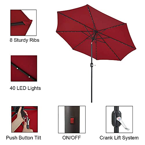 Patio Watcher 10 Feet Patio Umbrella 40 LED Lighted Solar Umbrella with