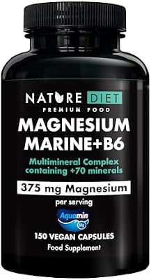Magnésio Marinho + B6-375 mg de Magnésio por dose - 150 Cápsulas Vegan - Complexo Multimineral com Aquamina - Apoia a Saúde Óssea, Muscular e Cardiovascular