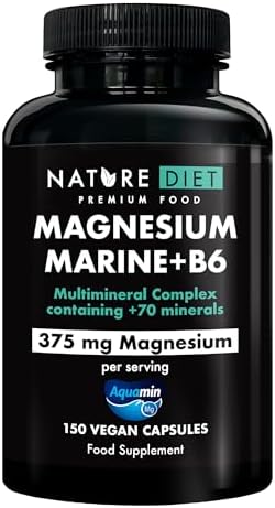 Magnesium Marine + B6-375 mg de Magnesio por porción - 150 Cápsulas Veganas - Complejo Multimineral con Aquamin - Apoya la Salud Ósea, Muscular y Cardiovascular