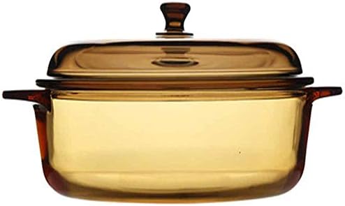 TAMUME Microwavable Glass Serving Pan Not Suitable for Cooking, Brown Glass Pot with Lid and Handles (Pot)