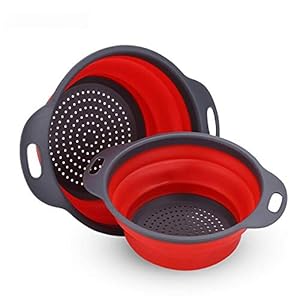 YCYM-Direct-Set-of-2-Collapsible-Colander-with-Handle-Folding-ColanderSilicone-Colander-for-Kitchen-Strainer-Space-Saver-2-SizeRed YCYM-Direct Set of 2 Collapsible Colander with Handle Folding Colander,Silicone Colander for Kitchen Strainer Space…