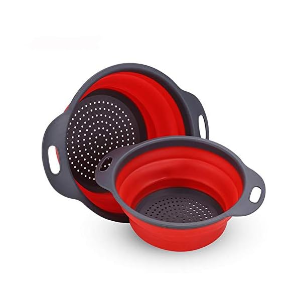 YCYM-Direct-Set-of-2-Collapsible-Colander-with-Handle-Folding-ColanderSilicone-Colander-for-Kitchen-Strainer-Space-Saver-2-SizeRed YCYM-Direct Set of 2 Collapsible Colander with Handle Folding Colander,Silicone Colander for Kitchen Strainer Space…
