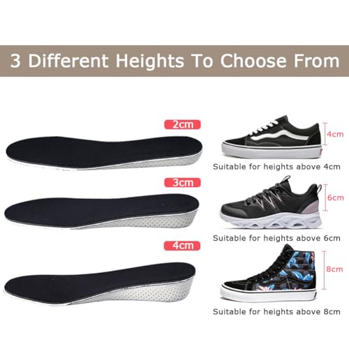 Insoles to increase height Designed with improved arch, non-slip and comfortable riser insoles,Height Increasing Insole Pads 1 pair, (EU 35-43) (Arched 2 cm) Black