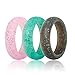 Silicone Wedding Ring For Women By DoerDo, Durable Rubber Sport Band For Active Style - 6 Rings Pack(Green, Pink, Purple, Black With Glitter, Blue With Glitter, Transparent With Glitter)