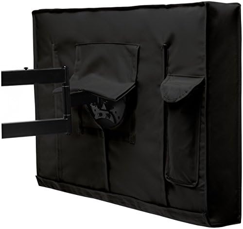 Outdoor TV Cover 30" - 32" Black Weatherproof Universal Protector for LCD, LED, Plasma Television Screens. Built in Bottom Cover and Remote Storage. Compatible with Standard Mounts and Stands.