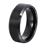 Will Queen 8mm Black Beveled Tungsten Carbide Rings with Matte Center Wedding Bands Anniversary Rings for Men