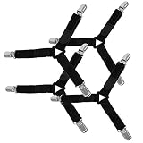 CoZroom Triangle Bed Sheet Grippers with Metal Clips Set- Bed Sheet Clip Holder-Hold Bed Sheet in Place (Set of 4) Color Black