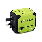 ESYWEN International Travel Power Adapter with 2.4A Dual USB Charger & Worldwide AC Wall Outlet Plugs for UK, US, AU, Europe & Asia - Built-in Spare Fuse (green)