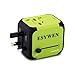 ESYWEN International Travel Power Adapter with 2.4A Dual USB Charger & Worldwide AC Wall Outlet Plugs for UK, US, AU, Europe & Asia - Built-in Spare Fuse (green)