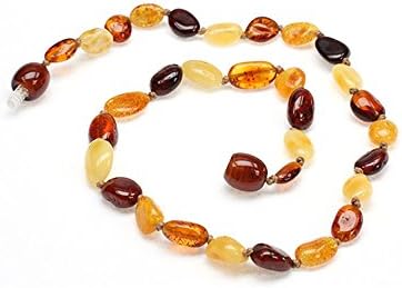 Amber Beata Baltic Amber Teething Necklace for Baby Multicolor Olive Bean Shape