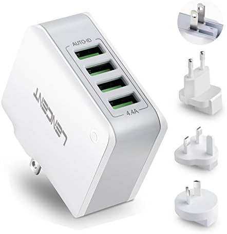 Multiple USB Wall Charger, [22W/4.4A] LENCENT 4 Port USB Travel Power Adapter, All in One Worldwide Cell Phone Charger With UK US EU European Australia, International Block Cube Plug for iPhone & IPad