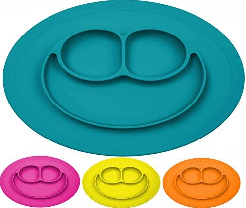 Silicone Placemat + Plate, Strong Table Suction, Fits Most Highchair Trays, Dishwasher, Microwave and Oven Safe, FDA Approved BPA Free, For Kids, Babies and Toddlers, 7 Colors Available (Turquoise)