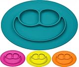 Silicone Placemat + Plate, Strong Table Suction, Fits Most Highchair Trays, Dishwasher, Microwave and Oven Safe, FDA Approved BPA Free, For Kids, Babies and Toddlers, 7 Colors Available (Turquoise)